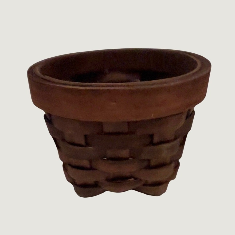 Thick Woven Wood Basket Dark Brown Round Rim Square Base 9.5in